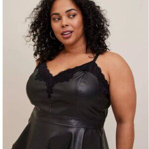 Peplum Faux Leather Lace Trim Cami